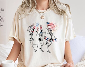 Comfort Colors® 4th of July Skellies,4th of July Shirts,Dancing Skeleton Shirt,American Shirt,4th of July, Stars and Stripes, Red White Blue