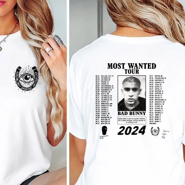 Bad Bunny Most Wanted Tour 2024 Back and Front Shirt, Bad Bunny Sweatshirt, Most Wanted Tour Shirt, Bad Bunny Fan Hoodie, Bad Bunny Merch