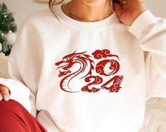 Chinese New Year 2024 Dragon Sweatshirt, Year of the Dragon 2024 Tee, Lunar New Year Hoodie, Chinese New Year Shirt Floral Dragon Chinese