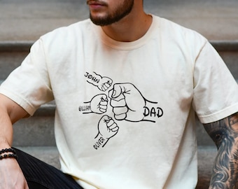Comfort Colors® Personalized Papa Shirt, Custom Grandpa Tee Shirt, Kids Grab Papa Hands (up to 6 kids) Kid names, Grandpa Papa Father Pop