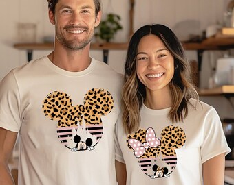 Leopard Print Mickey Minnie Family Matching Shirts, Cute Disney Couples Tee, Leopard Mickey Minnie Mouse Gift, Disney Family Vacation Shirts
