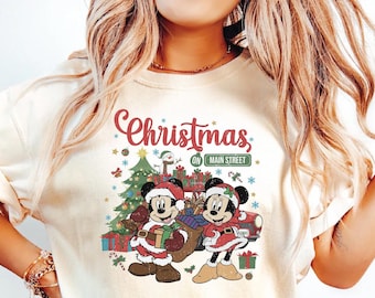 Vintage Disney Christmas On Main Street Shirt, Mickey Minnie Very Merry Christmas Party 2023 Shirt Disney Christmas Trip