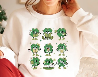 Teacher St Patrick Day Sweatshirt, Teacher Reading Shirt, Lucky Teacher Shirt, Shamrock Tee, Saint Patricks Day Book Lovers Librarian Hoodie