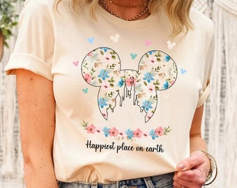 Happiest Place on Earth Shirt, Disney Mickey Floral Shirt, Vintage Disney Shirt, Magic Kingdom Shirt, Disneyland Shirt