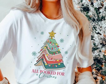Book Tree Christmas Shirt, All Booked For Christmas Sweatshirt, Gift for Book Lover, Gift For Teachers, Librarian Teacher Bookish