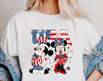 Mickey and Minnie USA Shirt, Comfort Colors, Disney American 4th of July Shirt, Fourth of July Disney Tee,4th Of July Patriotic Shirt
