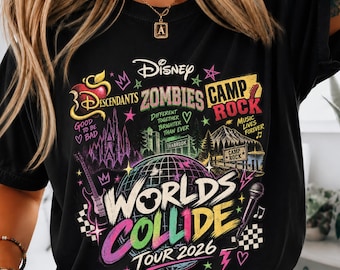 Disney Descendants Zombies Camp Rock Worlds Collide Tour 2026 Shirt, Disney Concert Tee, Worlds Collide T-Shirt, Disney Trip Shirt