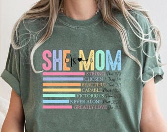 Comfort Colors® She is Mom Shirt, She is Strong Shirt, Bible Verse Shirt,Gift For Mom,Christian Mom T-shirt, Strong Mom Shirt