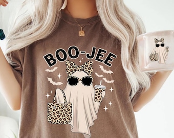 Comfort Colors® Boo-Jee Ghost Shirt, Leopard Ghost Tee, Ghost Coffee Shirt, Funny Fall Shirt, Ghost Tee, Girly Halloween Gift, Boojee Shirt