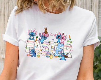 Stitch Happy Easter Shirt, Stitch and Angel Easter, Disney Easter Shirt, Stitch Bunny Shirt, Disney Happy Easter Shirt, Kids Easter Shirt