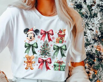 Disney Coquette Bows Gingerbread Christmas Shirt, Mickey's Very Merry Christmas Party 2024 Tee, Disneyland Family matching Holiday Shirt