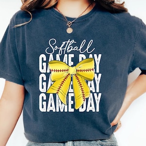 Comfort Colors® Game Day Softball Shirt, Coquette Softball Tee, Softball Mom Shirt, Softball Bow Fall Shirt, Game Day T Shirts