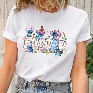 Stitch Happy Easter Shirt, Stitch and Angel Easter, Disney Easter Shirt, Stitch Bunny Shirt, Disney Happy Easter Shirt, Kids Easter Shirt
