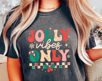 Comfort Colors® Christmas Jolly Vibes Only Santa T-Shirt, pink santa, holiday shirt, xmas shirt, retro santa, unisex xmas, vintage santa