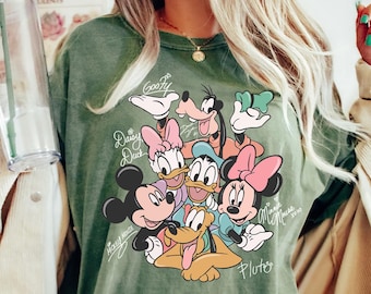 Camiseta retro de Mickey y sus amigos con firmas, camiseta mágica, camiseta de personajes Disney, camiseta con la cabeza del ratón Disney, regalo de Mickey & Co., camiseta Disney