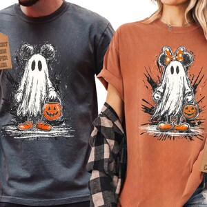 Comfort Colors® Mickey Minnie Halloween Couple Shirts, Mickey Ghost Shirt, Minnie Ghost Shirt, Spooky Season Shirt, Kids Halloween Tee