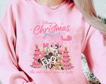 Mickey & friends Disney Christmas Sweatshirt, Pink Christmas t-shirt sweatshirt, Mickey's very merry Christmas shirt, WDW Disneyland trip