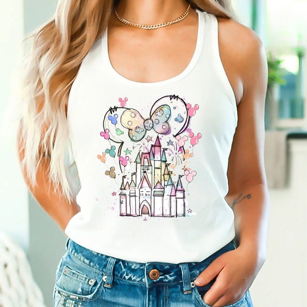 Disney Castle Racerback Tank, Watercolor Ears Shirt, Magic Kingdom Tee, Vacay Mode Tank Tops, Disney Women Racerbacks, Matching Tanks