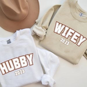 Wifey Hubby Sweatshirt - Custom Couple Hoodie - Honeymoon T-Shirt - Personalized Wedding Gift For Couple - Customized Engagement Gift