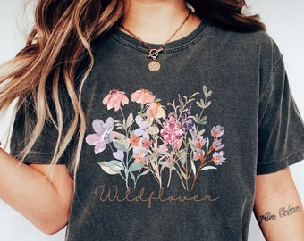 Comfort Colors® Wild Flower Shirt, Flower T Shirt, Retro Floral Shirt, Watercolor Wild Flower Shirt, Botanical Shirt, Gift for Women Tee