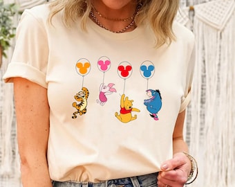 Camisa de Winnie The Pooh y sus amigos, camisa de Winnie The Pooh, camisa de globos de Pooh, camiseta de Disney Pooh, linda camisa de oso Pooh