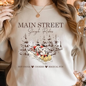Retro Mickey Minnie Main Street Sleigh Rides Shirts, Disney Christmas Shirt, Mickey Minnie Christmas Sweatshirt, Mickey Christmas Gift