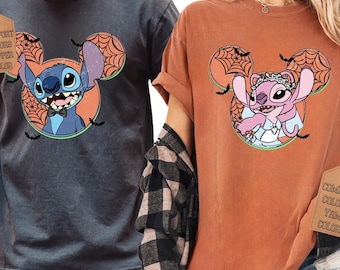 Stitch & Angel Halloween Shirt, Disney Stitch and Angel Spooky Shirt, Disneyland Halloween Besties Gift, Halloween Couple Matching Shirt