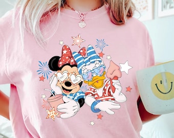 Minnie Daisy Besties Disney Happy 4th of July Shirt, Minnie Mouse Daisy Duck USA Happy Independence Day, America Flag Disney Girl Trip Shirt