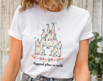 Disney Castle Floral Shirt, Vintage Disney Shirt, Happiest Place on Earth Shirt , Magic Kingdom Sweatshirt