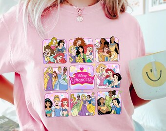 Comfort Color® Retro Princess Shirt, Cinderella Snow White Ariel Belle Rapunzel Tee, Disneyland Shirt, Girl Disney Trip 2025