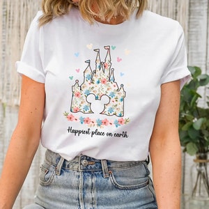 Disney Castle Floral Shirt, Vintage Disney Shirt, Happiest Place on Earth Shirt , Magic Kingdom Sweatshirt