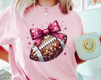 Comfort Colors® Cute Football Mom Shirt, Mascot Bow Shirt, Coquette Bows School Spirit T-shirt, Cheer Mascot Tee, Football Team