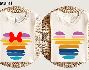 Retro Sunset Mickey and Minnie Shirt, Colorful Mickey T-Shirt, Magic Kingdom Shirt, Matching Family Travel Shirt, Disneyland, Minnie Mouse