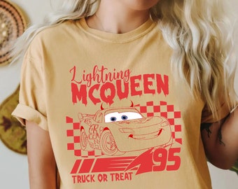 Comfort Colors® Retro Lightning McQueen Cars Halloween Shirt, Lightning McQueen Halloween Shirt,95 Cars McQueen Shirt,Disney Halloween Shirt