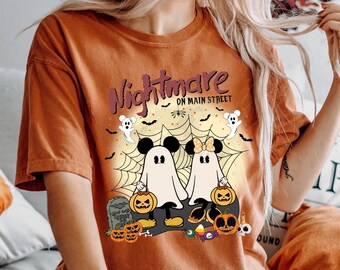 Comfort Colors® Halloween Nightmare Shirt, Mickey Minnie Ghost Halloween Shirt, Vintage Disneyworld Halloween Shirt,Mickey Not So Scary