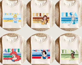 Disney Princesses Shirts, Princess Belle, Moana, Elsa, Anna, Ariel, Merida, Aurora, Cinderella, Jasmine, Tiana, Pocahontas
