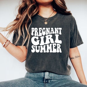 Comfort Colors® Pregnant Girl Summer Shirt, Pregnant Shirt, Mothers Day Shirt, Baby Announcement, Pregnancy Reveal, Baby Shower Shirt