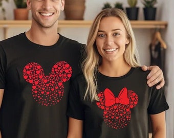 Mickey and Minnie Ears With Heart Tshirt For Valentines Day, Disneyworld Valentines Travel Shirts, Valentine's Day Disney Matching Shirt