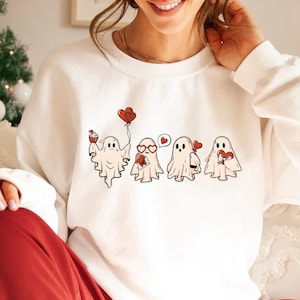 Valentine Ghost Sweatshirt-T-Shirt, Valentines Day Hoodie, Cute Ghost Sweater, Spooky Valentine Crewneck, Valentines Gift, Cute Ghost Hoodie