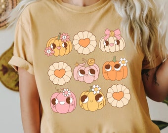 Comfort Colors® Vintage floral Pumpkins T-shirt, retro Pumpkin t-shirt, cute shirt for fall, Halloween tee, Retro halloween Top,Fall T-shirt