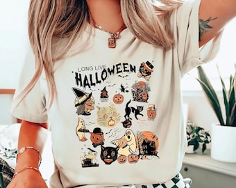 Comfort Colors® Retro Halloween Shirt, Long Live Halloween, Vintage Halloween Shirt, Retro Halloween, Spooky Season, Pumpkin Shirt Black Cat