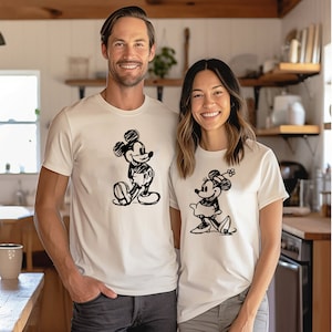 Vintage Mickey and Minnie Tshirt, Mickey Sketch T-Shirt, Minnie Sketch, Valentine Couple Mickey Minnie, Disney Family Vacation, Kids Tee