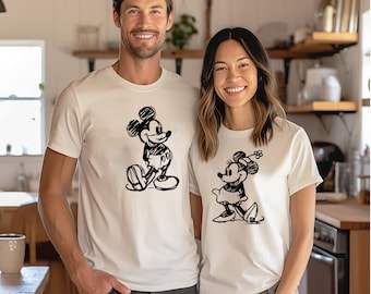Vintage Mickey and Minnie Tshirt, Mickey Sketch T-Shirt, Minnie Sketch, Valentine Couple Mickey Minnie, Disney Family Vacation, Kids Tee