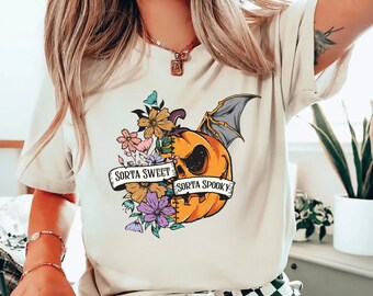 Comfort Colors® Sorta Sweet Sorta Spooky Funny Halloween Shirt, Halloween Wildflower Shirt, Halloween Pumpkin Shirt, Halloween Women's Shirt