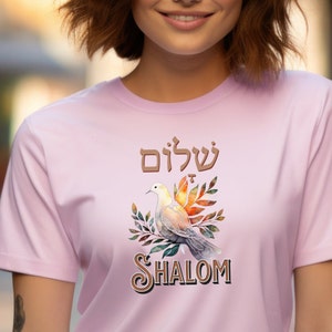 Shalom Dove of Peace Hebrew Shirt Unisex Cotton Tee Religious Symbol Tee Gift for Jewish Friend Peaceful Top