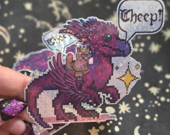 Pixelated Dungeon Crawler Carl Mongo & Donut Vinyl Sticker, Holographic Funny