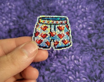 Pixelierte Herz-Boxershorts, holografischer Vinyl-Aufkleber, Dungeon Crawler Carl