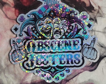 Obscene Jester Clowncore Vinyl Sticker, Holographic Jester Art, Juggling, Gambler, Edgy Clown Sticker for Laptop & Water Bottle