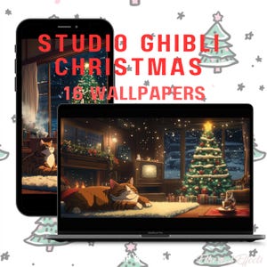 Studio Ghibli Inspired Christmas Wallpaper Set Lofi Festive Digital Backgrounds Cozy Anime Holiday Theme Phone Desktop Spirited Away Kawaii