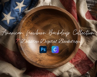 Newborn Digital Backdrop American Flag Fourth of July Veterans Day Memorial Day Baby Background Wooden Bowl Digital Prop Photoshop